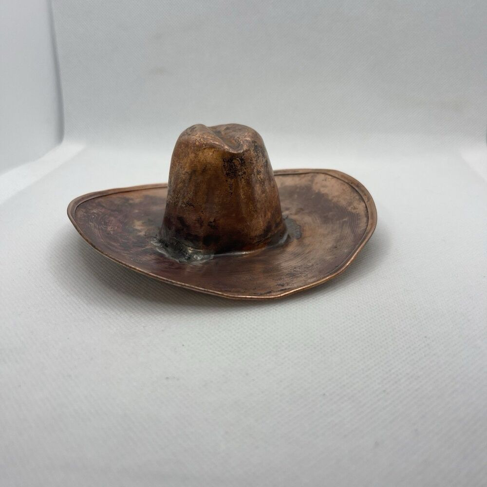 Vintage Copper Cowboy Hat/Sombrero With Embossed Design Trinket Ashtray Folk Art